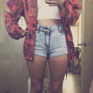 Acid Wash HW Denim Shorts